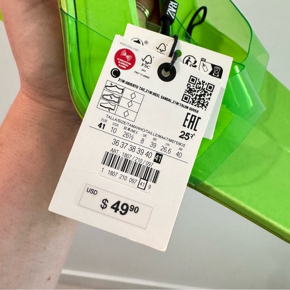 NWT Zara Lime Green High Heel Vinyl Mules Size 41 - Picture 6 of 11